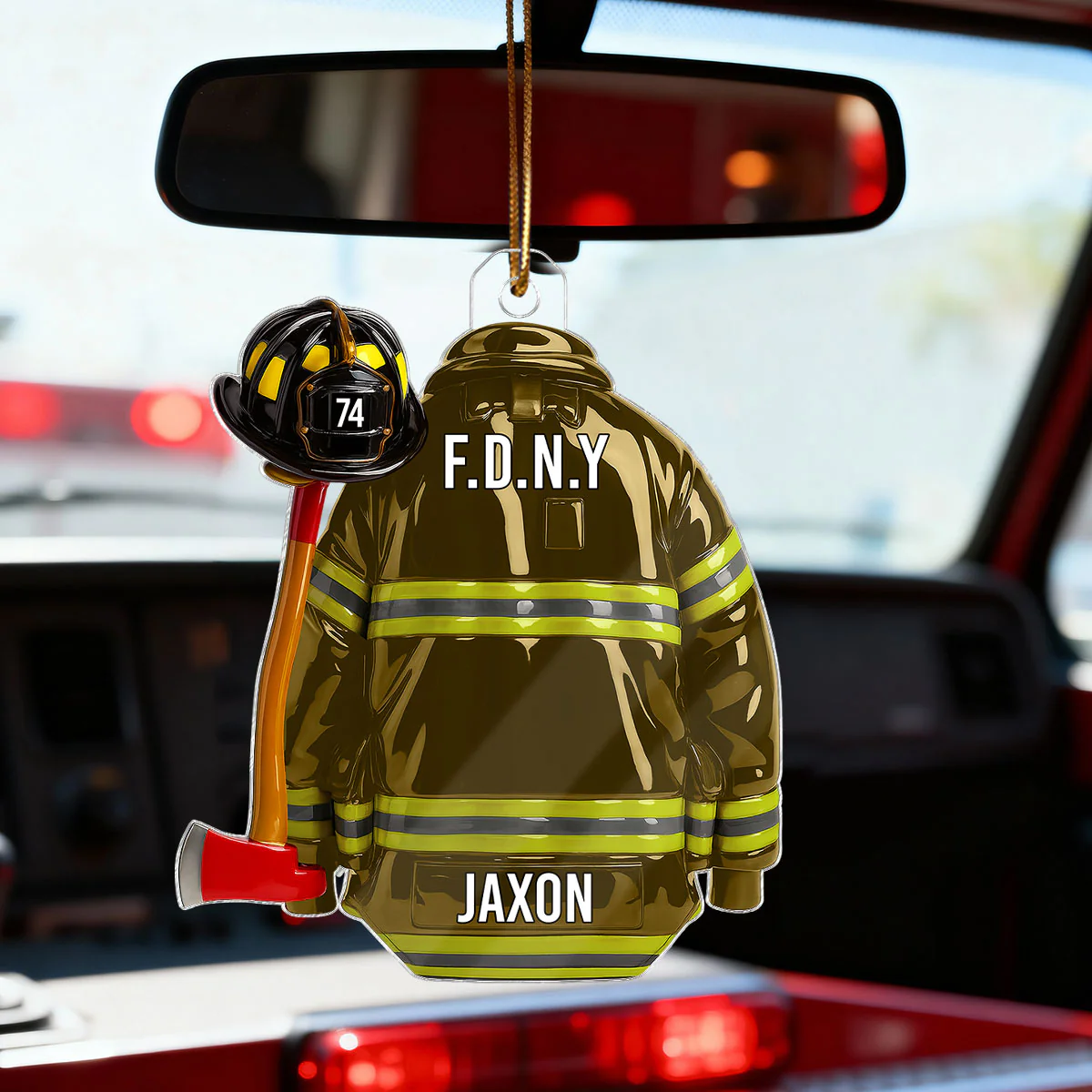 3D Effect Firefighter Coat, Helmet & Axe - Personalized Acrylic Ornament - Christmas Gift For Firefighter - Image 3