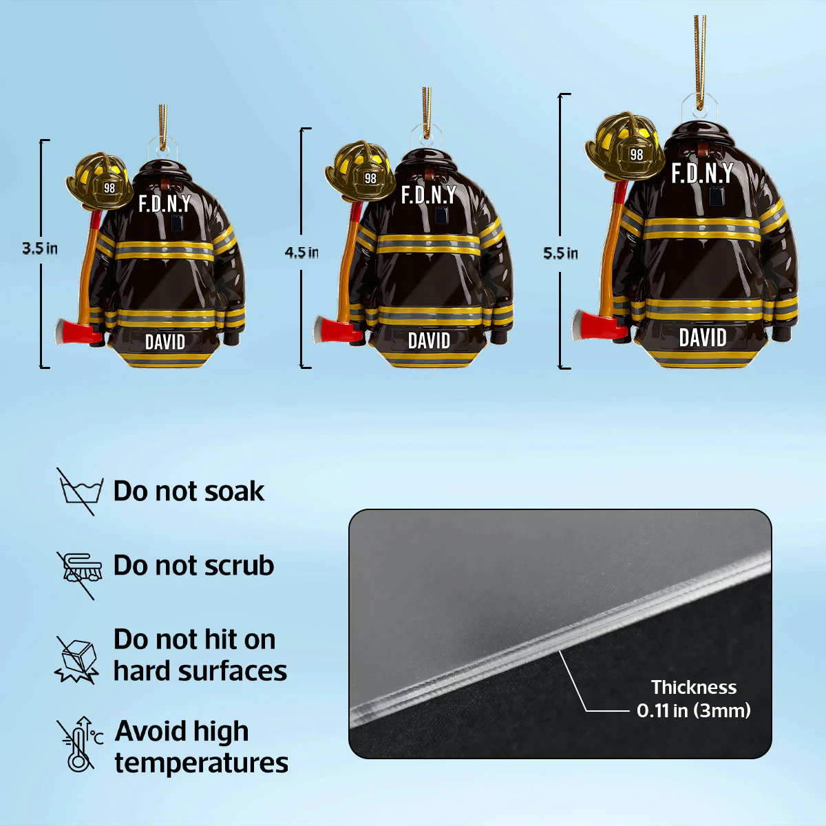 3D Effect Firefighter Coat, Helmet & Axe - Personalized Acrylic Ornament - Christmas Gift For Firefighter - Image 5