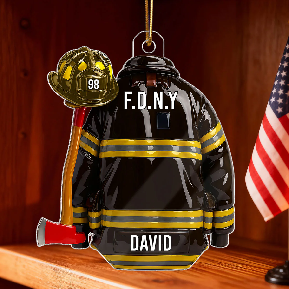 3D Effect Firefighter Coat, Helmet & Axe - Personalized Acrylic Ornament - Christmas Gift For Firefighter - Image 8