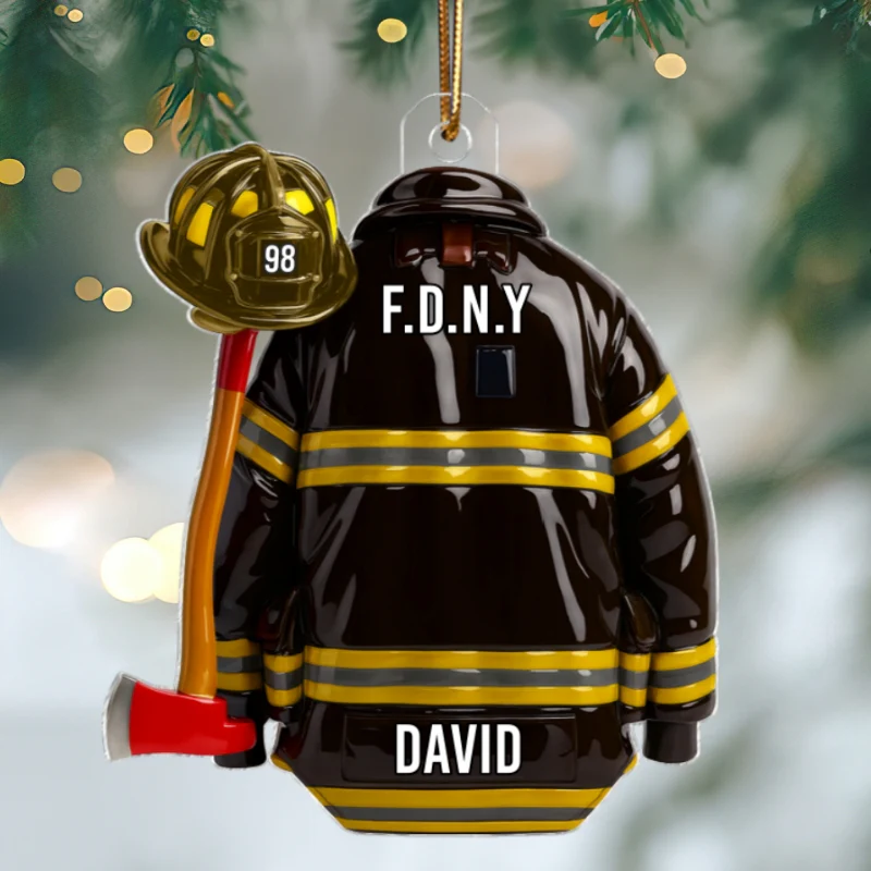 3D Effect Firefighter Coat, Helmet & Axe - Personalized Acrylic Ornament - Christmas Gift For Firefighter - Image 9