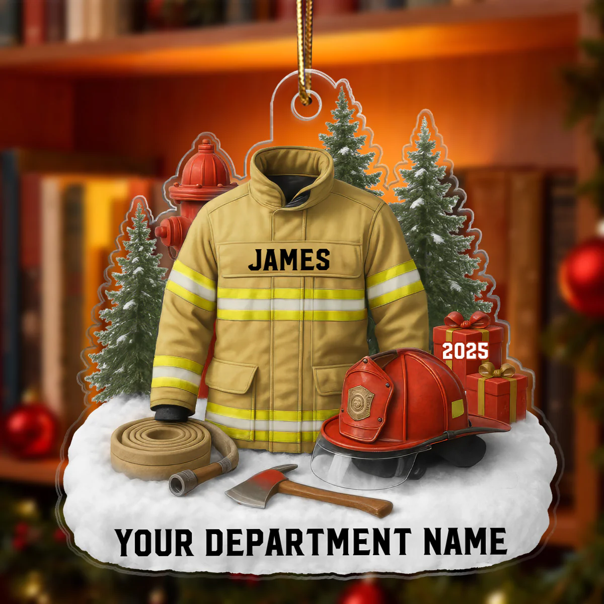 3D Effect Firefighter Uniform - Personalized Acrylic Ornament - Christmas Gift For Firefighters, Fire Department - Image 6
