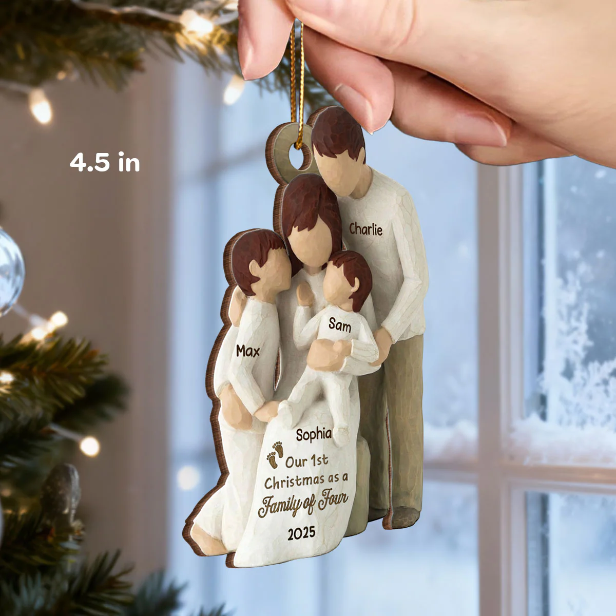 3D Effect First Christmas As Family Of Four - Personalized Wooden Ornament - Image 3