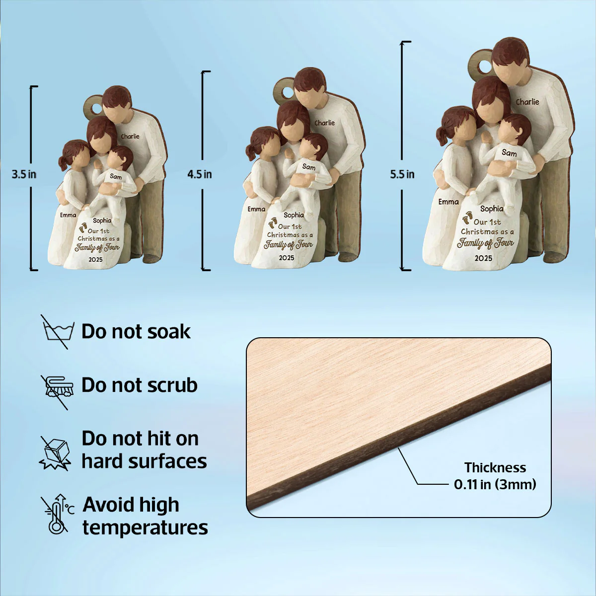 3D Effect First Christmas As Family Of Four - Personalized Wooden Ornament - Image 4