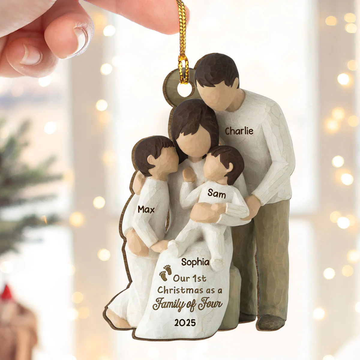 3D Effect First Christmas As Family Of Four - Personalized Wooden Ornament - Image 6