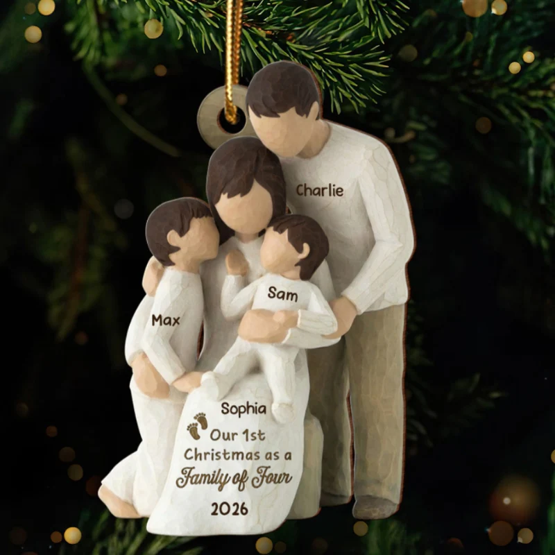 3D Effect First Christmas As Family Of Four - Personalized Wooden Ornament - Image 9