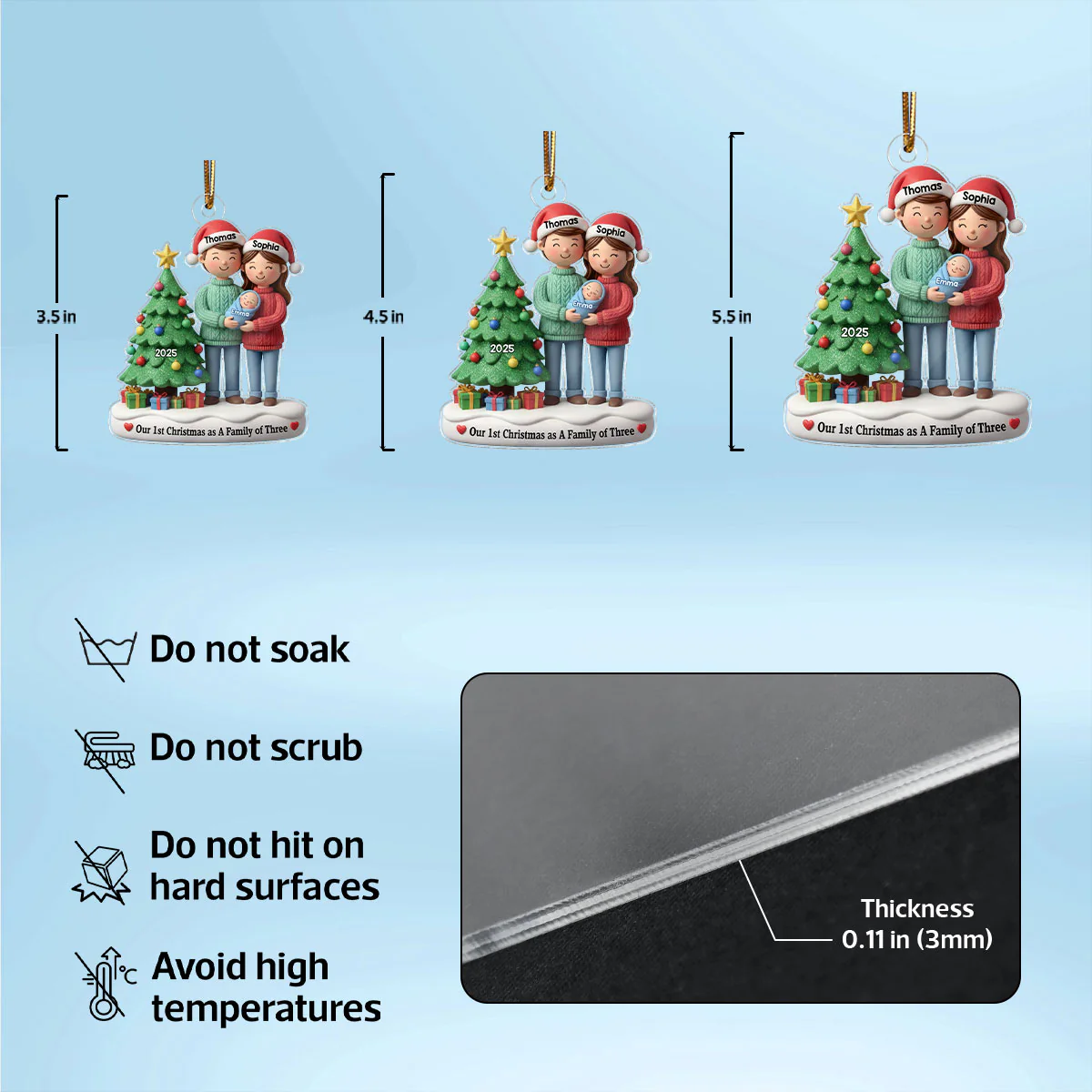 3D Effect First Christmas As Family Of Three Mom Dad & Baby By Tree - Personalized Acrylic Ornament - Image 7