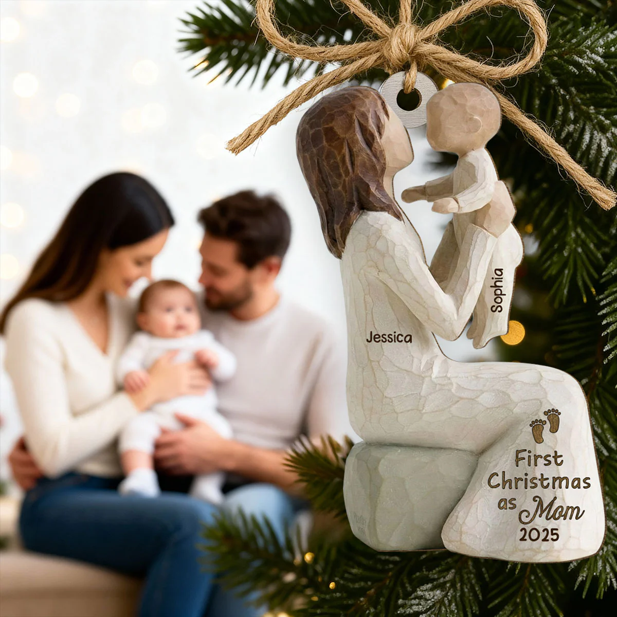 3D Effect First Christmas As Mom Grandma - Personalized Wooden Ornament - Image 10