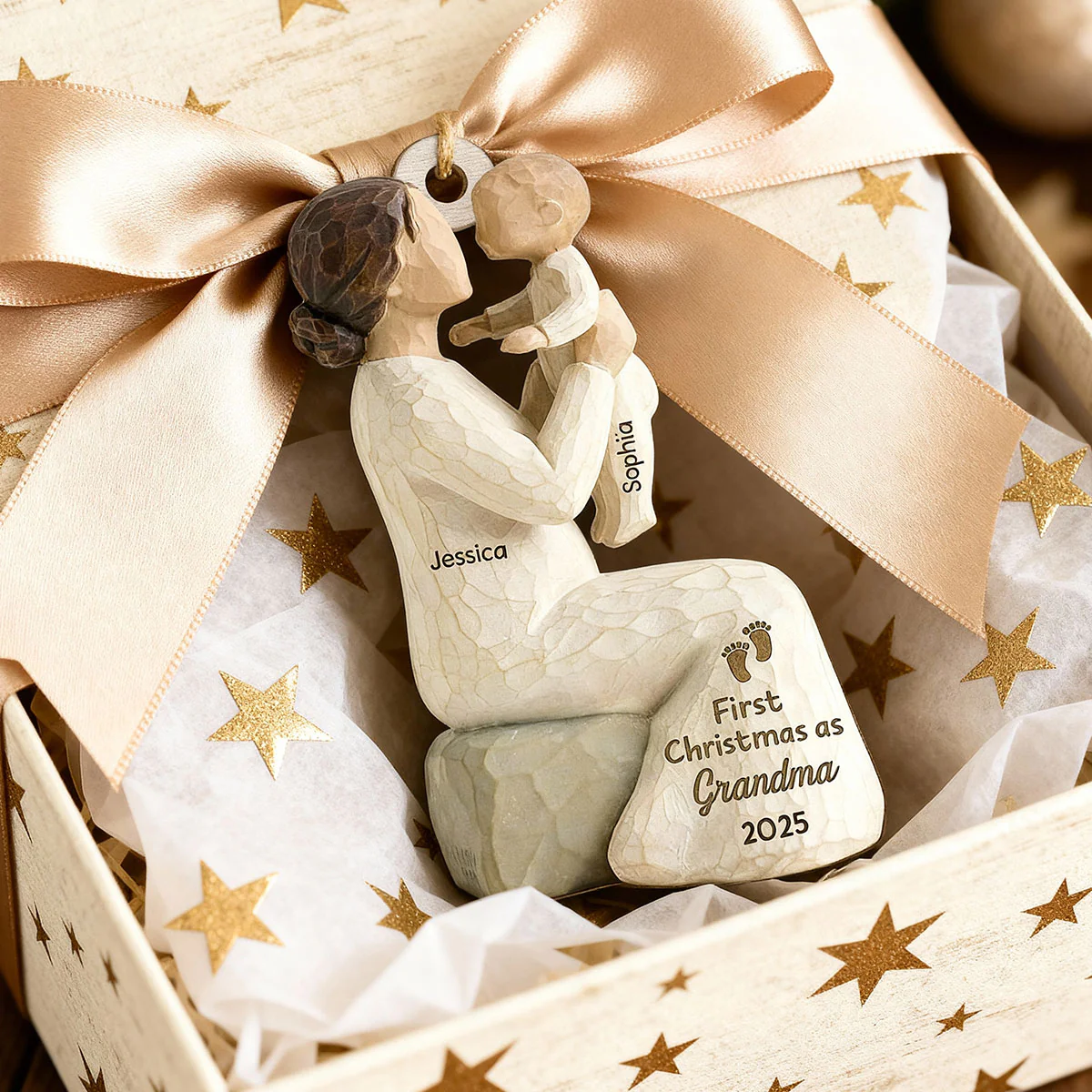 3D Effect First Christmas As Mom Grandma - Personalized Wooden Ornament - Image 11