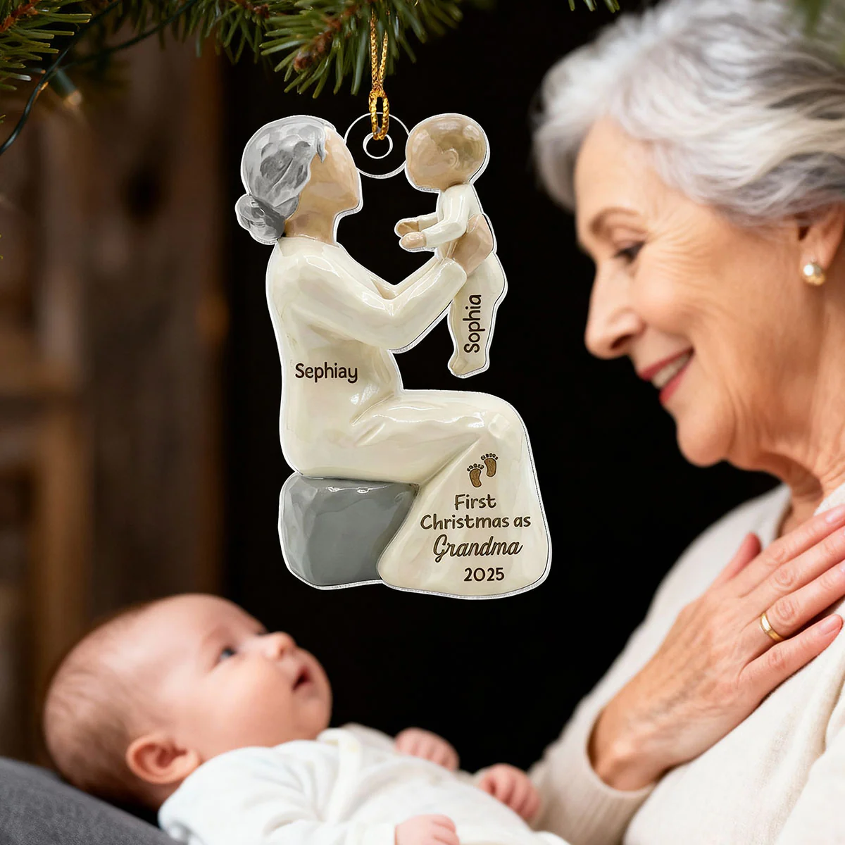 3D Effect First Christmas As Mom Grandma - Personalized Wooden Ornament - Image 12