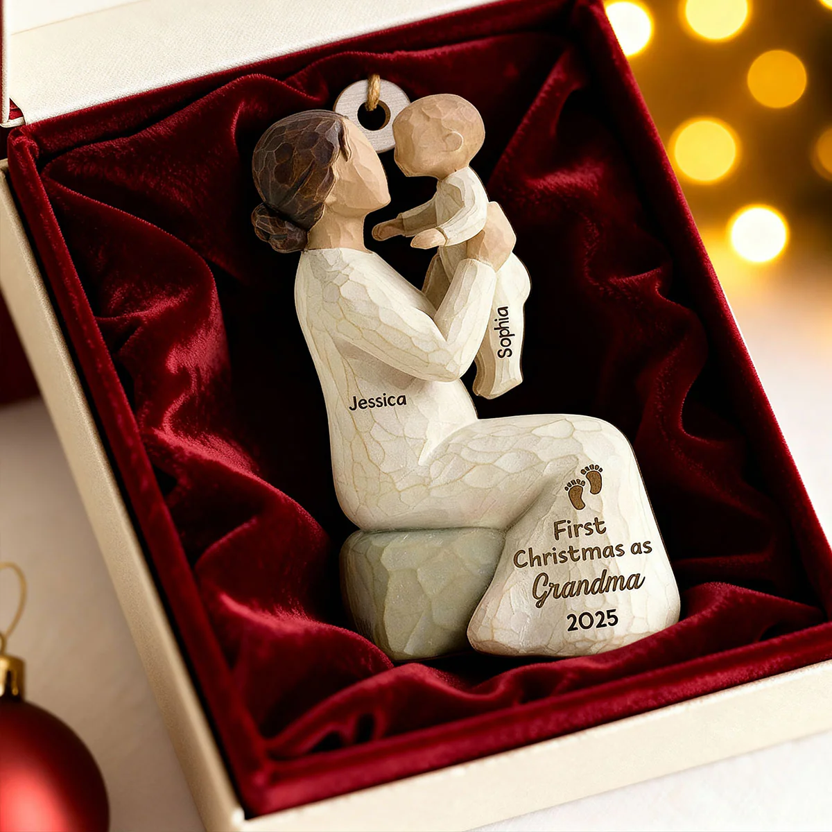3D Effect First Christmas As Mom Grandma - Personalized Wooden Ornament - Image 14