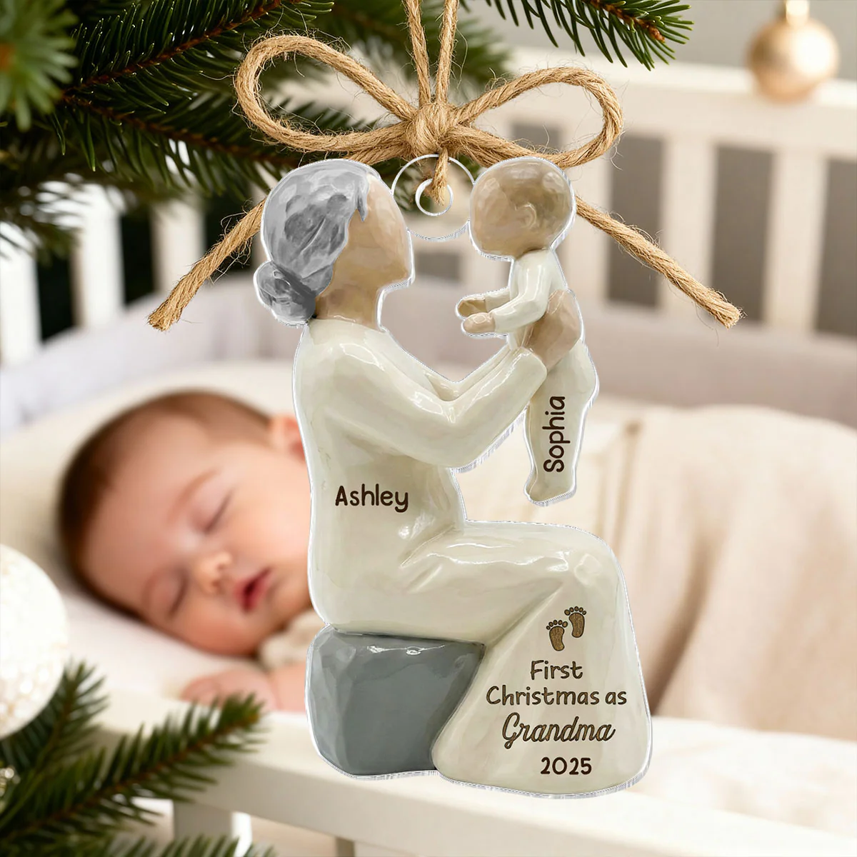 3D Effect First Christmas As Mom Grandma - Personalized Wooden Ornament - Image 15