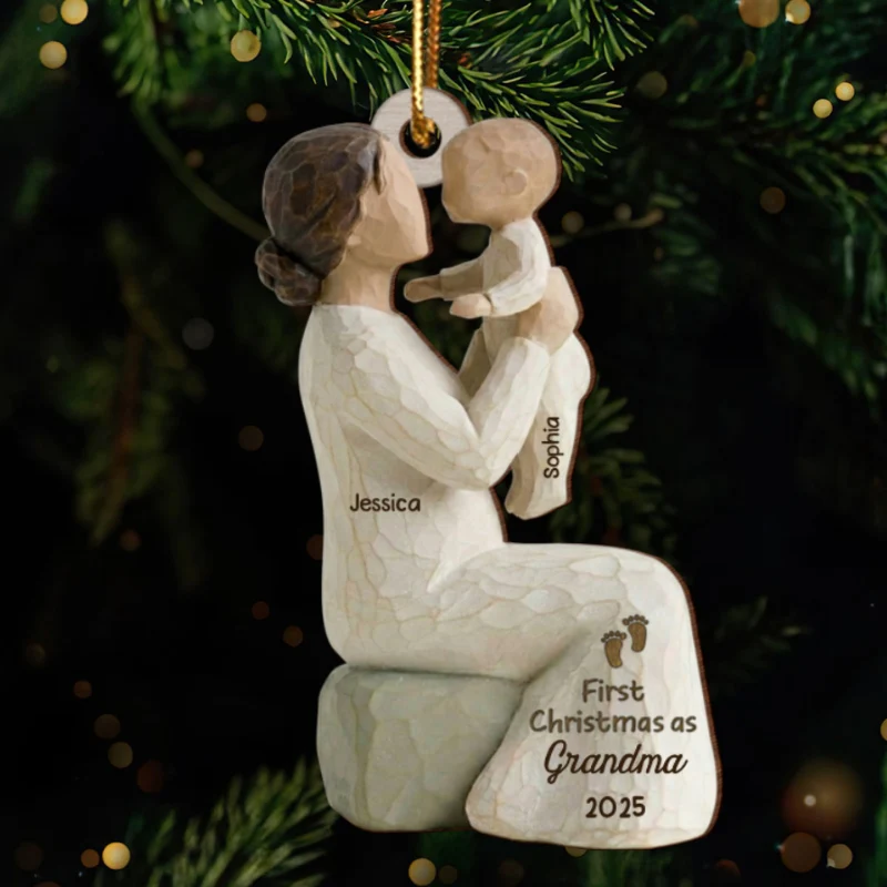 3D Effect First Christmas As Mom Grandma - Personalized Wooden Ornament - Image 20