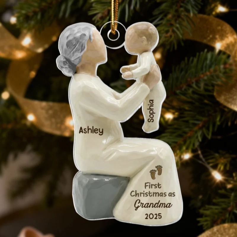 3D Effect First Christmas As Mom Grandma - Personalized Wooden Ornament - Image 21
