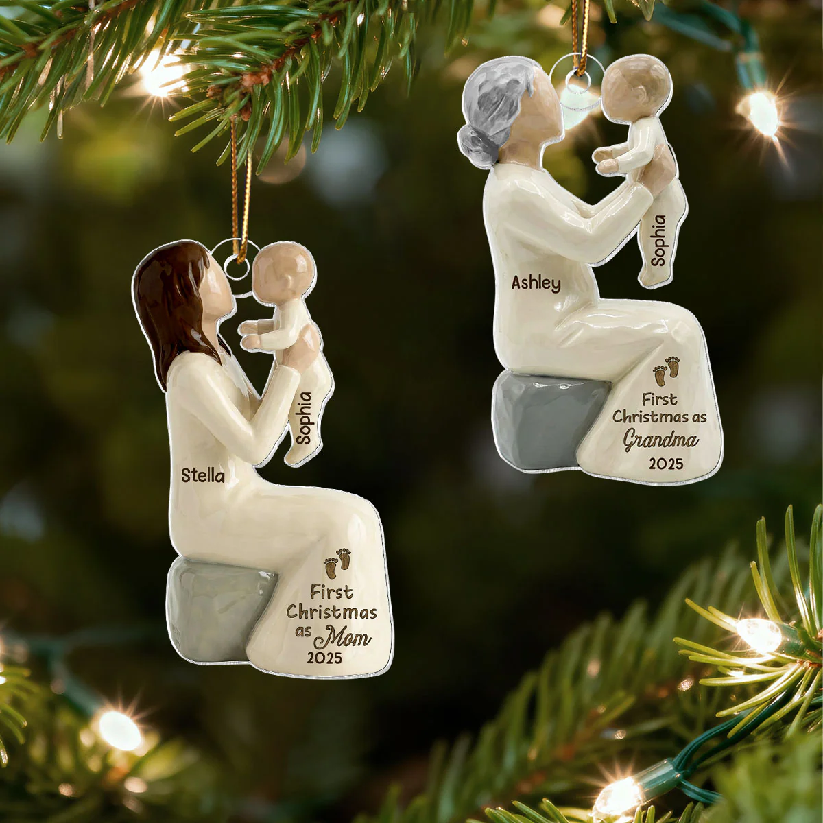 3D Effect First Christmas As Mom Grandma - Personalized Wooden Ornament - Image 5