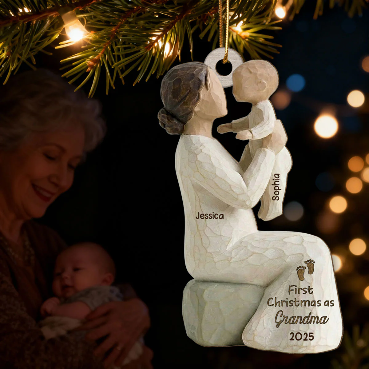 3D Effect First Christmas As Mom Grandma - Personalized Wooden Ornament - Image 6
