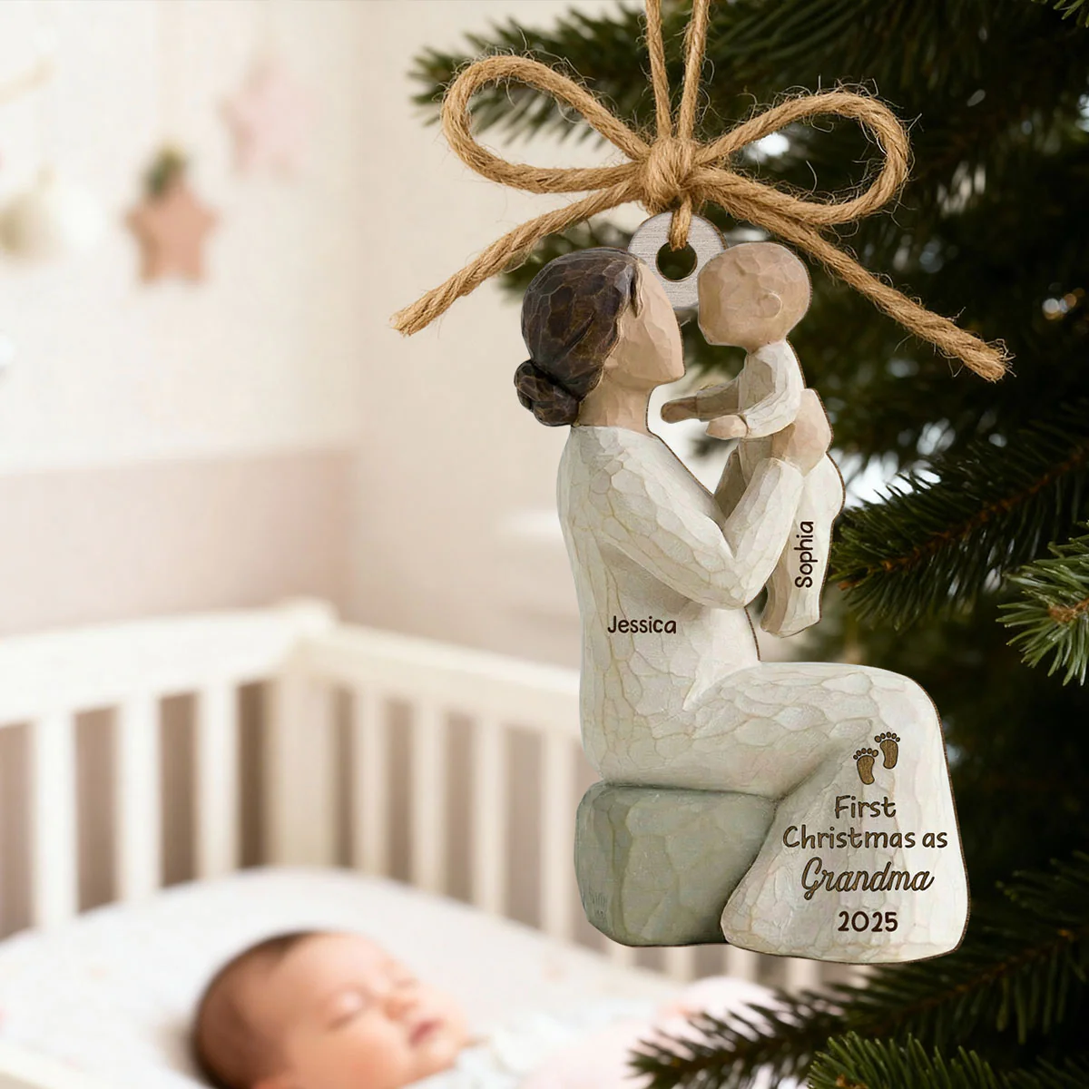 3D Effect First Christmas As Mom Grandma - Personalized Wooden Ornament - Image 8