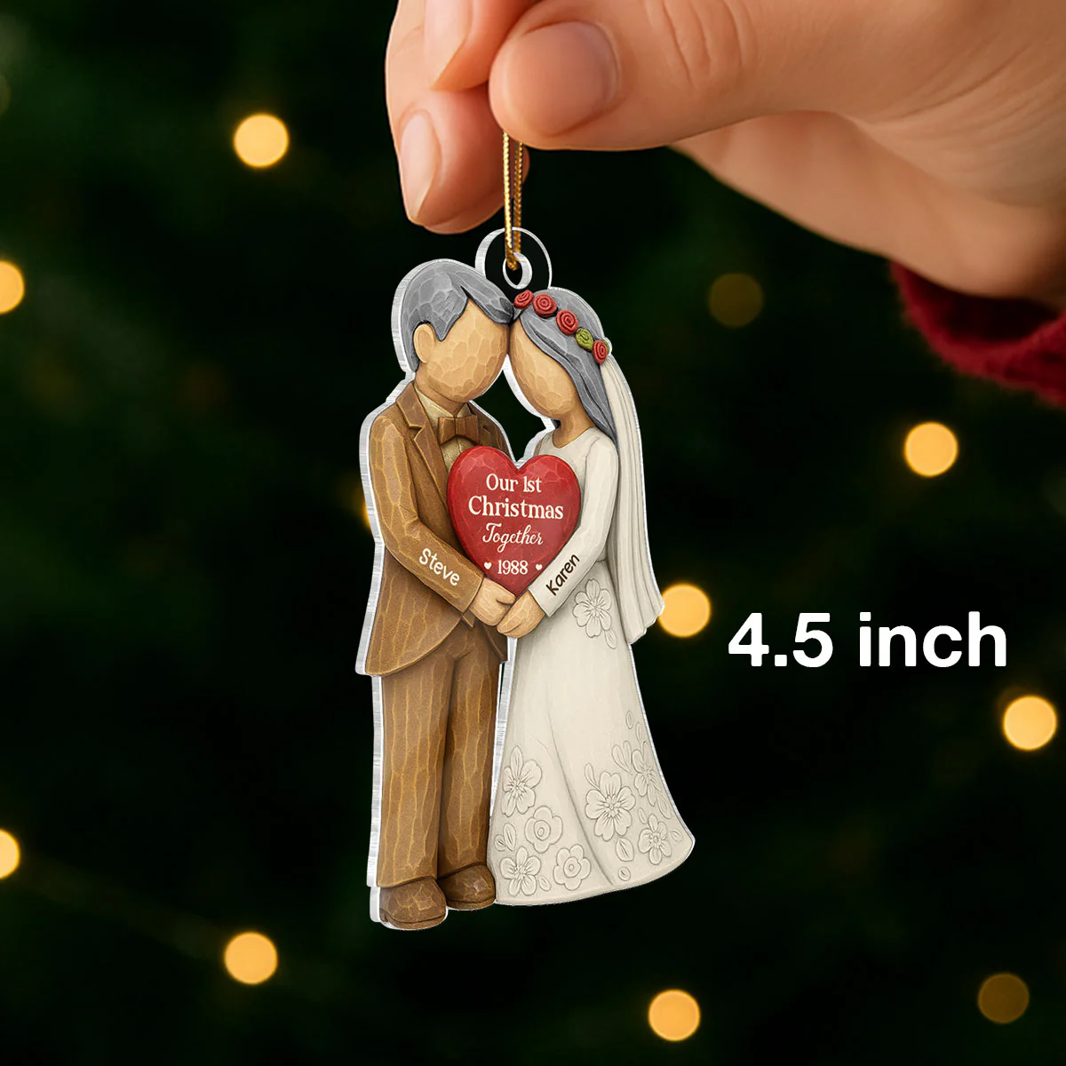 3D Effect First Christmas Married Engaged Couple - Personalized Acrylic Ornament - Christmas Gift for her, for him, Newlyweds Gift - Image 2