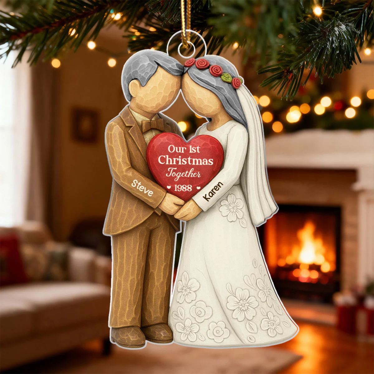 3D Effect First Christmas Married Engaged Couple - Personalized Acrylic Ornament - Christmas Gift for her, for him, Newlyweds Gift - Image 4