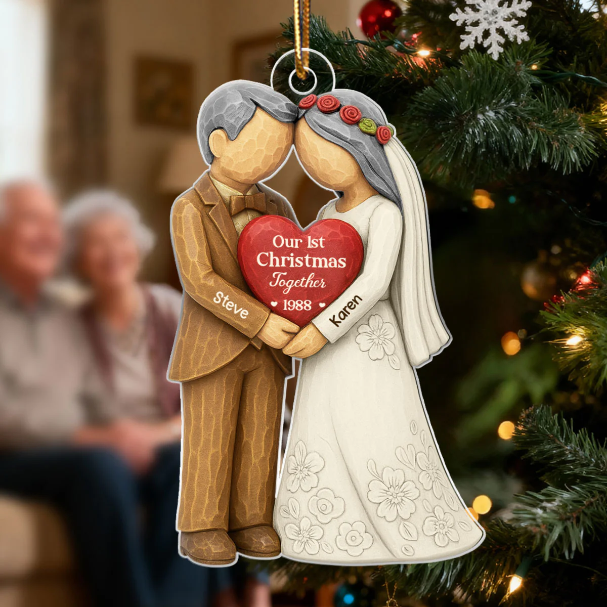 3D Effect First Christmas Married Engaged Couple - Personalized Acrylic Ornament - Christmas Gift for her, for him, Newlyweds Gift - Image 5