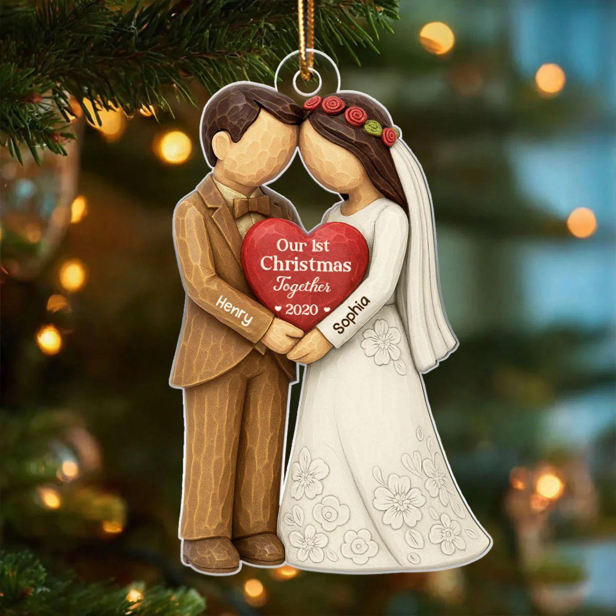 3D Effect First Christmas Married Engaged Couple - Personalized Acrylic Ornament - Christmas Gift for her, for him, Newlyweds Gift - Image 6