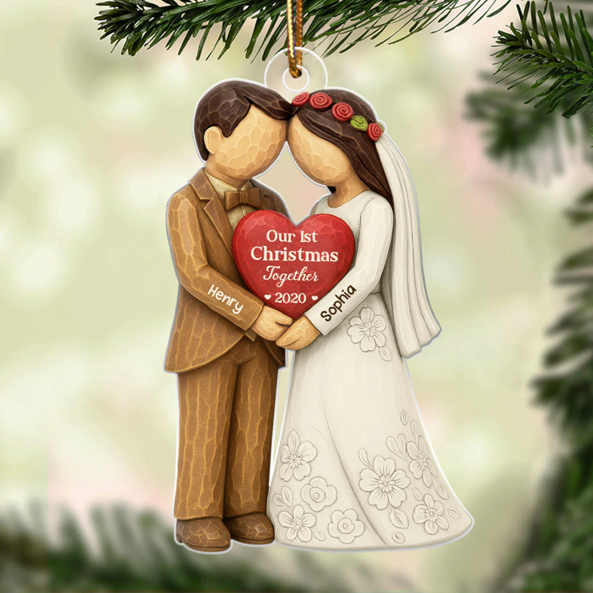 3D Effect First Christmas Married Engaged Couple - Personalized Acrylic Ornament - Christmas Gift for her, for him, Newlyweds Gift - Image 7