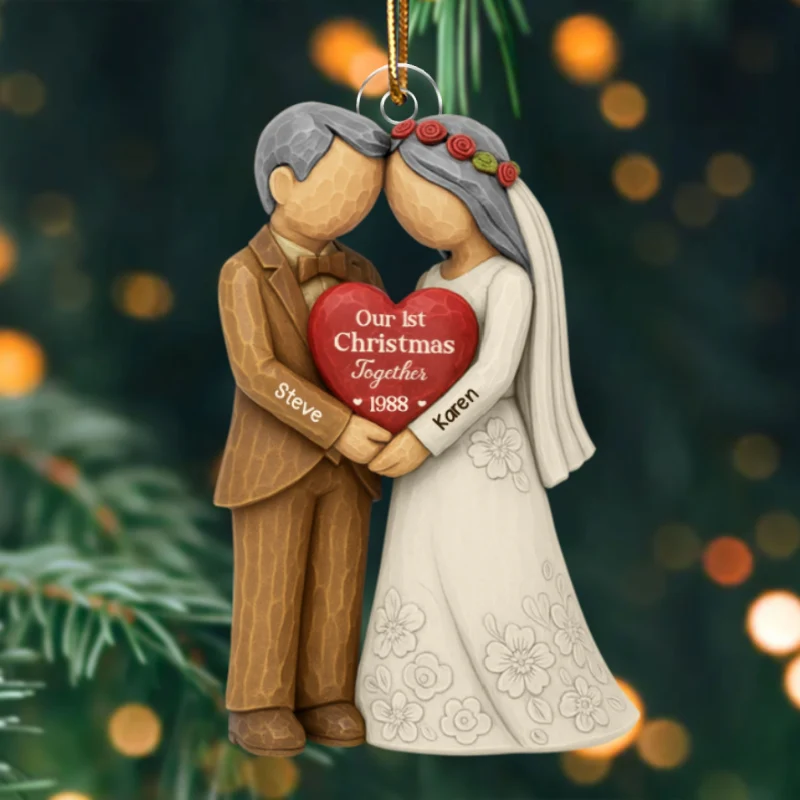 3D Effect First Christmas Married Engaged Couple - Personalized Acrylic Ornament - Christmas Gift for her, for him, Newlyweds Gift - Image 9
