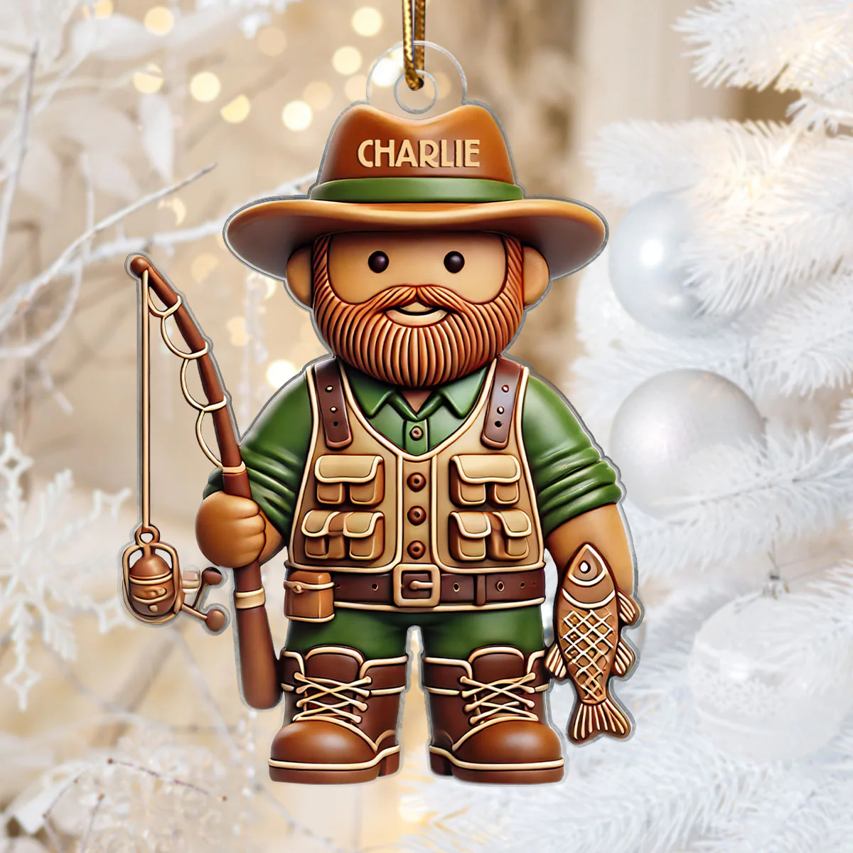 3D Effect Fisherman Christmas Personalized Acrylic Ornament, Funny Christmas Gift For Fishers, Fishing Lovers