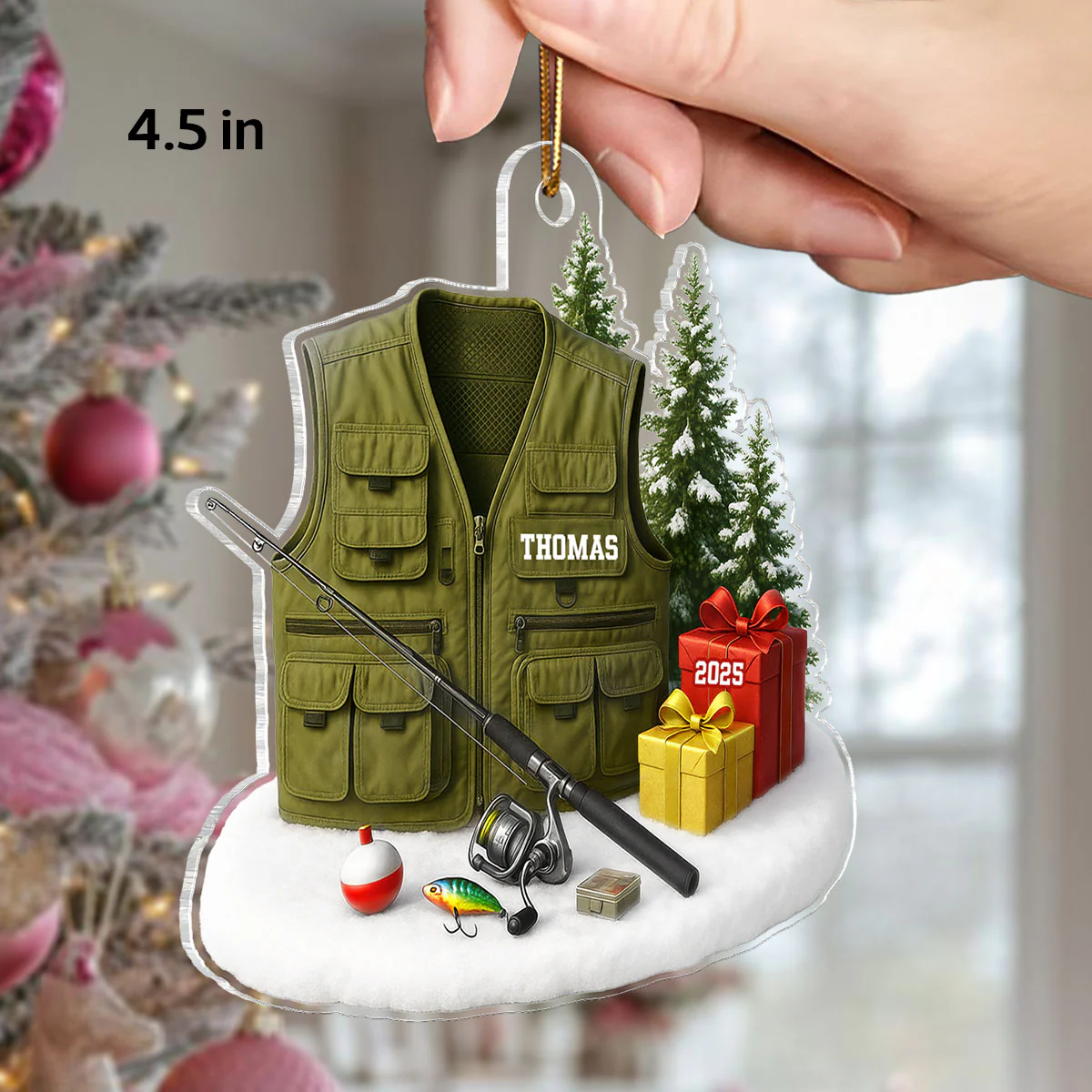 3D Effect Fisherman Things - Personalized Acrylic Ornament - Christmas Gift For Fishing Lovers - Image 2