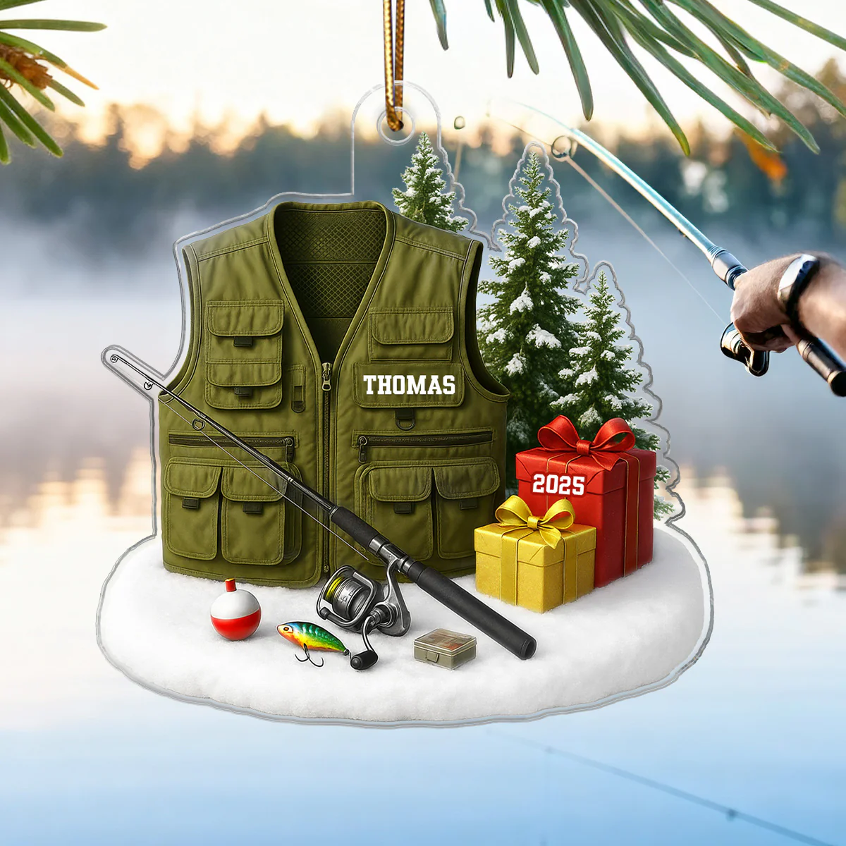 3D Effect Fisherman Things - Personalized Acrylic Ornament - Christmas Gift For Fishing Lovers - Image 4
