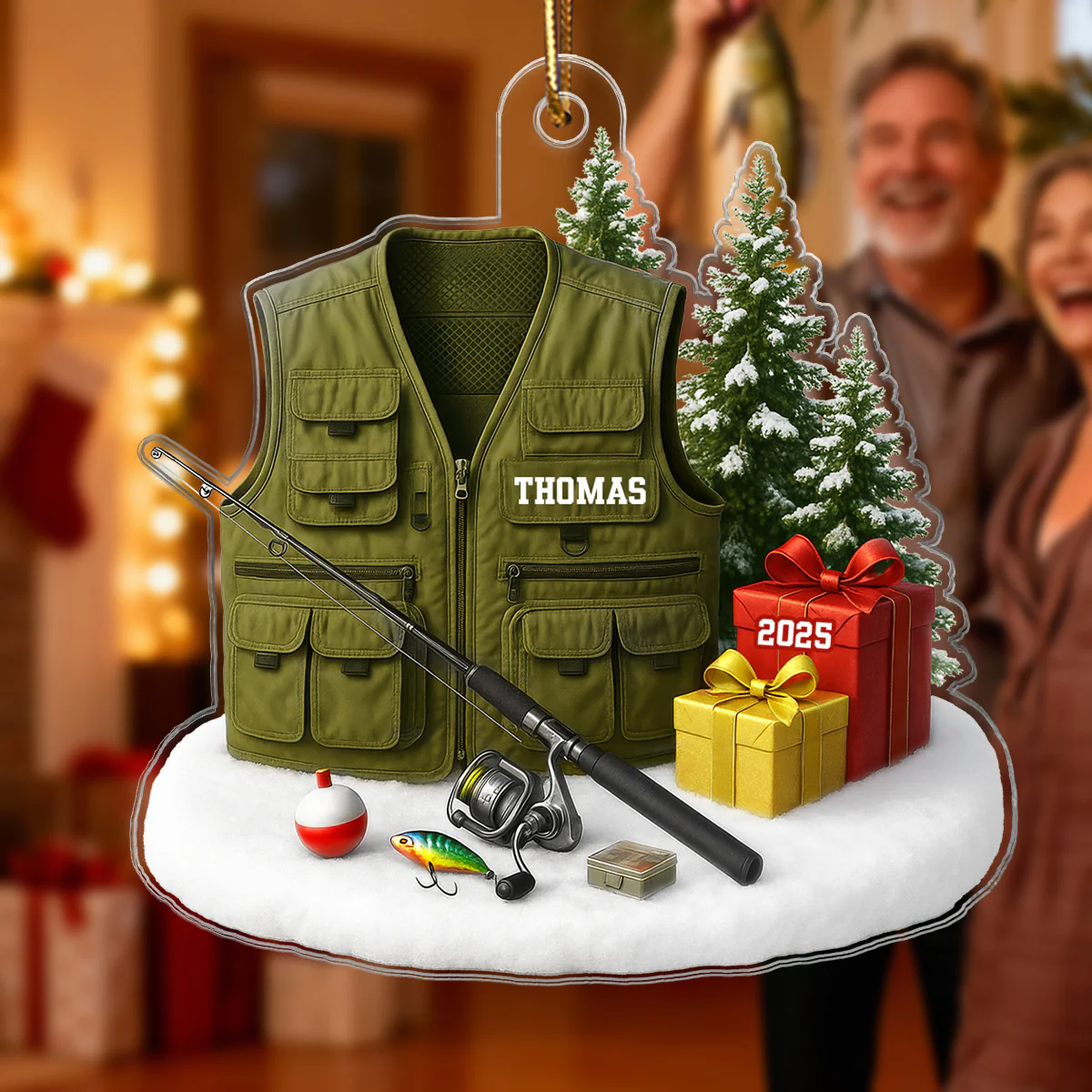 3D Effect Fisherman Things - Personalized Acrylic Ornament - Christmas Gift For Fishing Lovers - Image 5