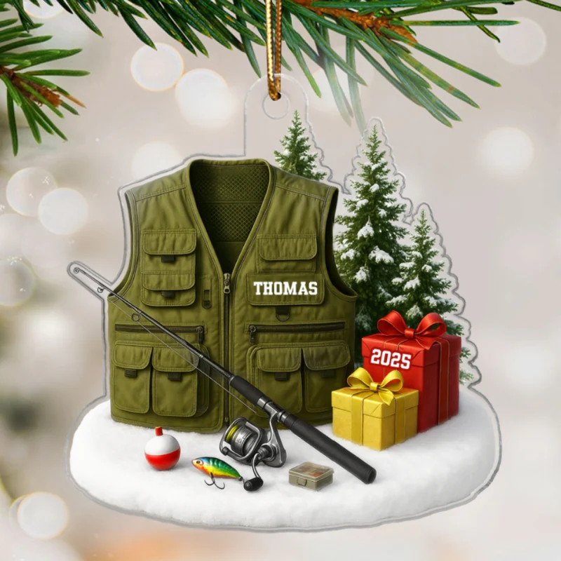 3D Effect Fisherman Things - Personalized Acrylic Ornament - Christmas Gift For Fishing Lovers - Image 8