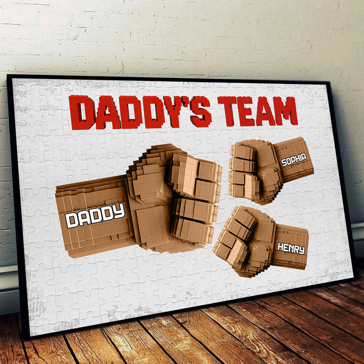 3D Effect Fist Bump Block Daddy Team Personalized Poster - Image 2