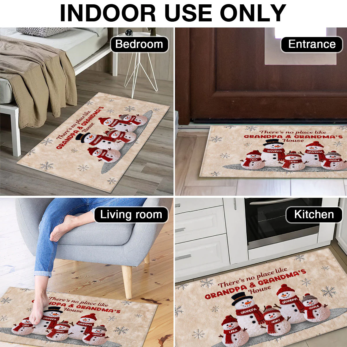 3D Effect Fleece Texture Christmas Grandma Grandkids Snowman Together - Personalized Doormat - Image 7