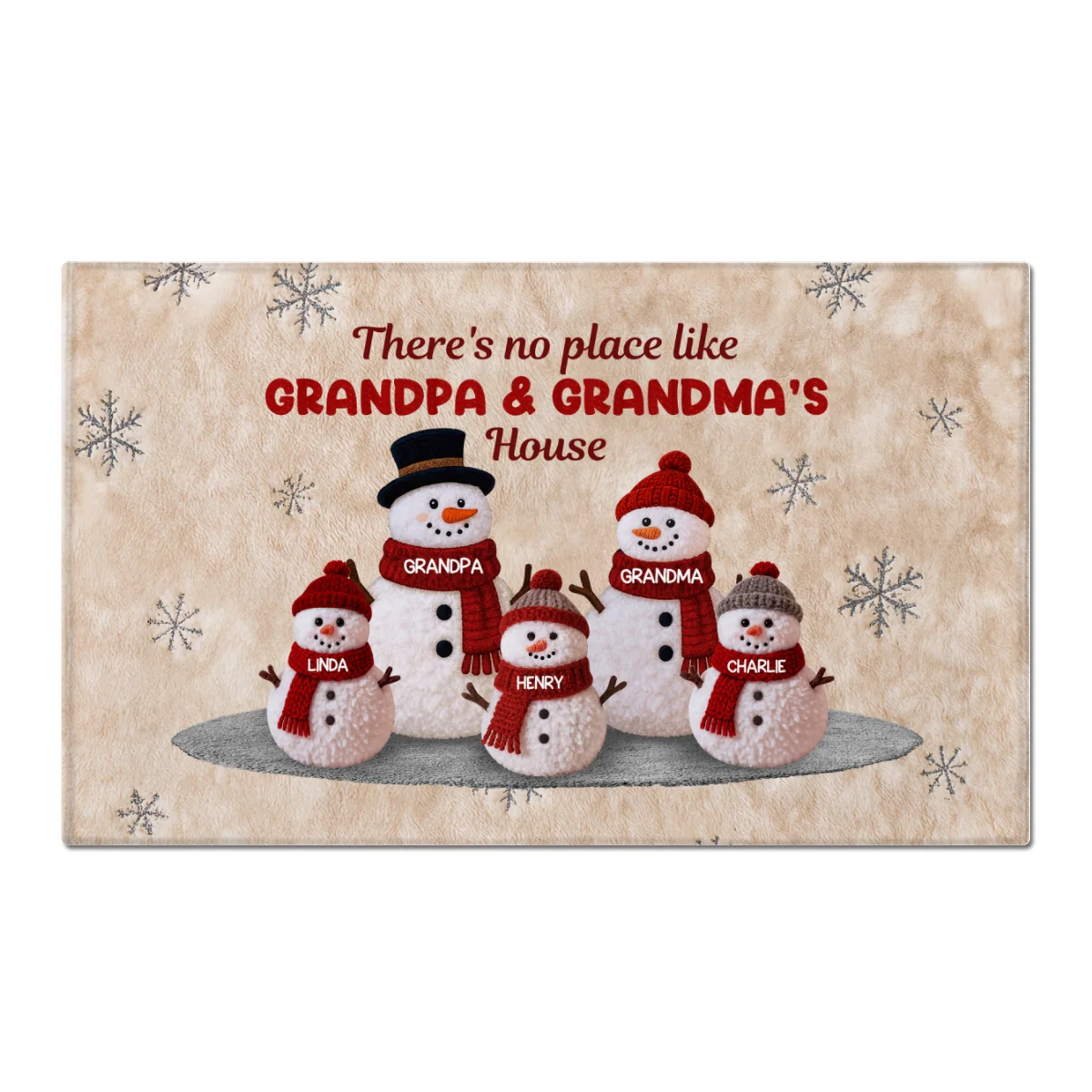 3D Effect Fleece Texture Christmas Grandma Grandkids Snowman Together - Personalized Doormat - Image 8