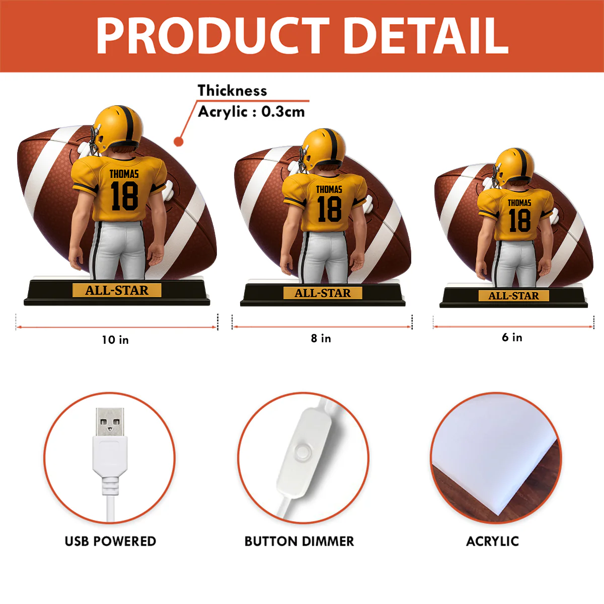 3D Effect Football Teenager Player - Personalized Light Box - Christmas Gift For Teen Boy, Son, Grandson - Image 11