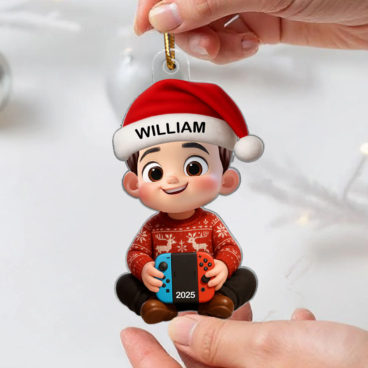 3D Effect Gaming Kid Christmas Personalized Acrylic Ornament - Image 2