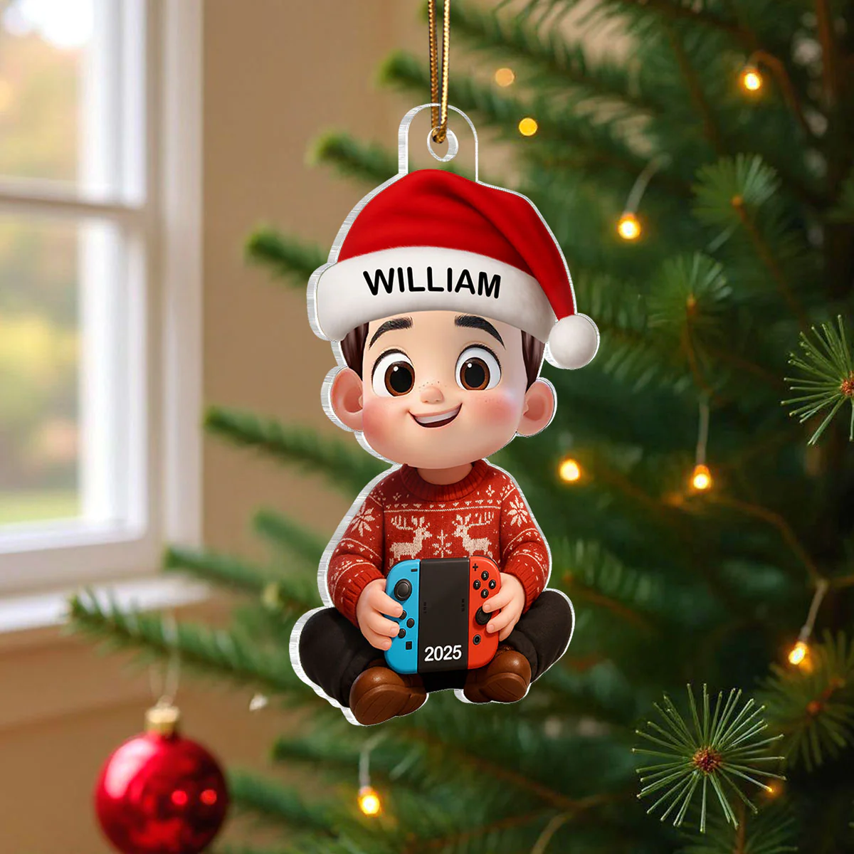 3D Effect Gaming Kid Christmas Personalized Acrylic Ornament - Image 3
