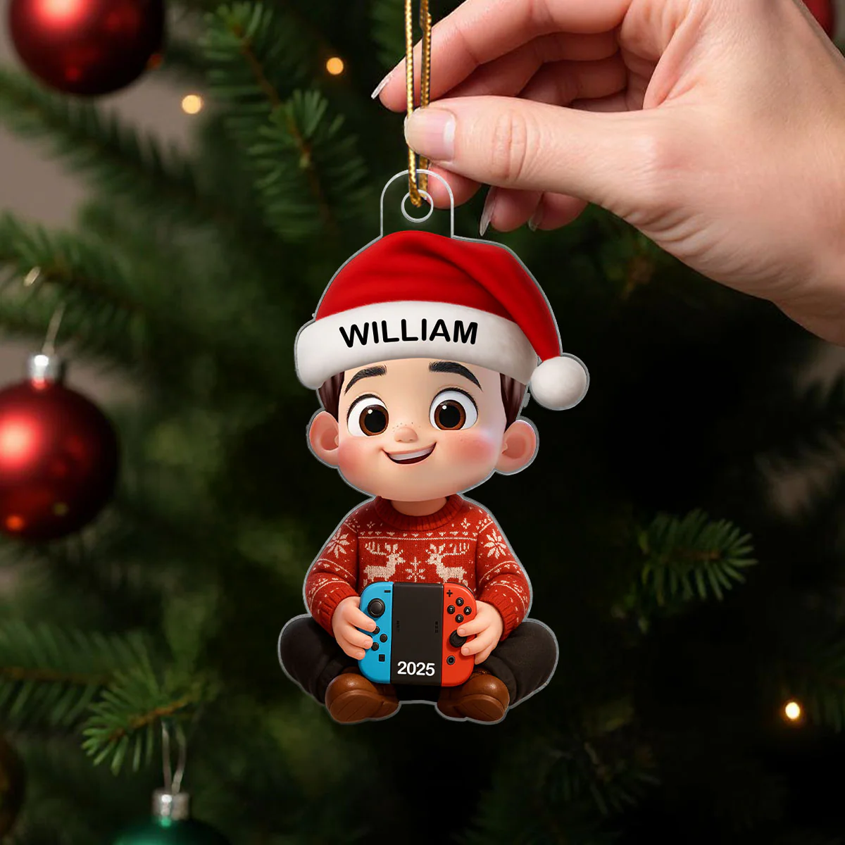 3D Effect Gaming Kid Christmas Personalized Acrylic Ornament - Image 4