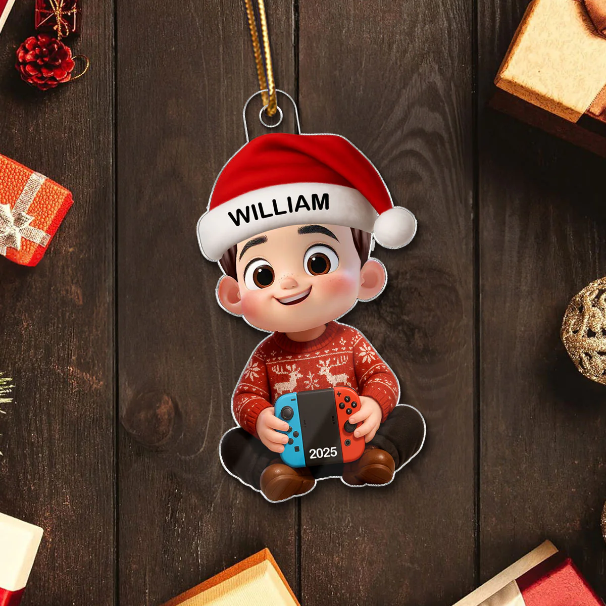 3D Effect Gaming Kid Christmas Personalized Acrylic Ornament - Image 5