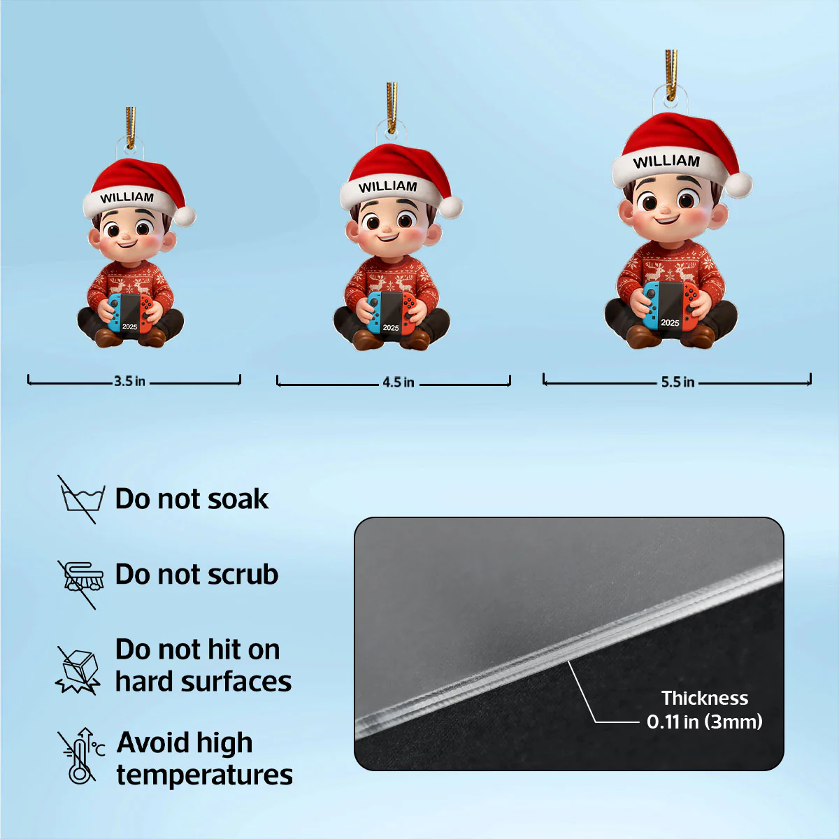 3D Effect Gaming Kid Christmas Personalized Acrylic Ornament - Image 7