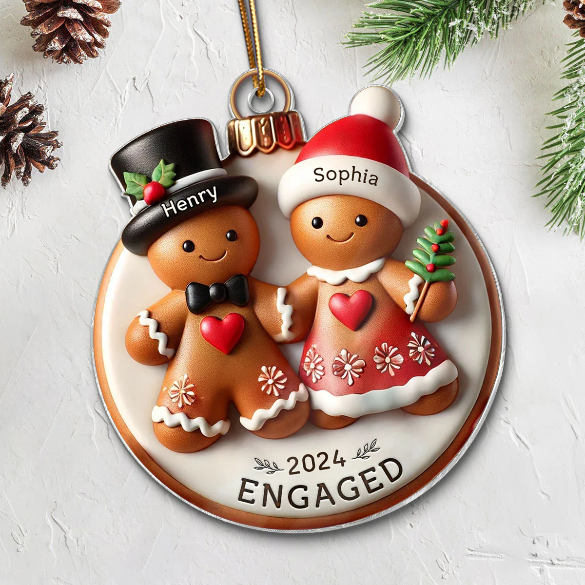 3D Effect Gingerbread Couple Married Engaged Merry Christmas Personalized Acrylic Ornament - Image 5