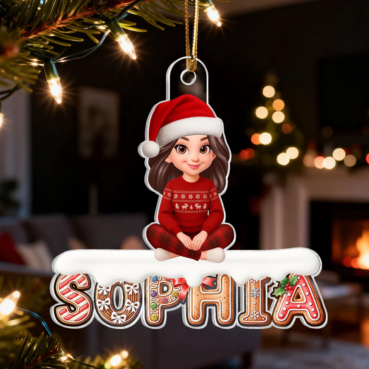 3D Effect Gingerbread Family Member Name - Personalized Acrylic Ornament - Gift For Family - Image 10