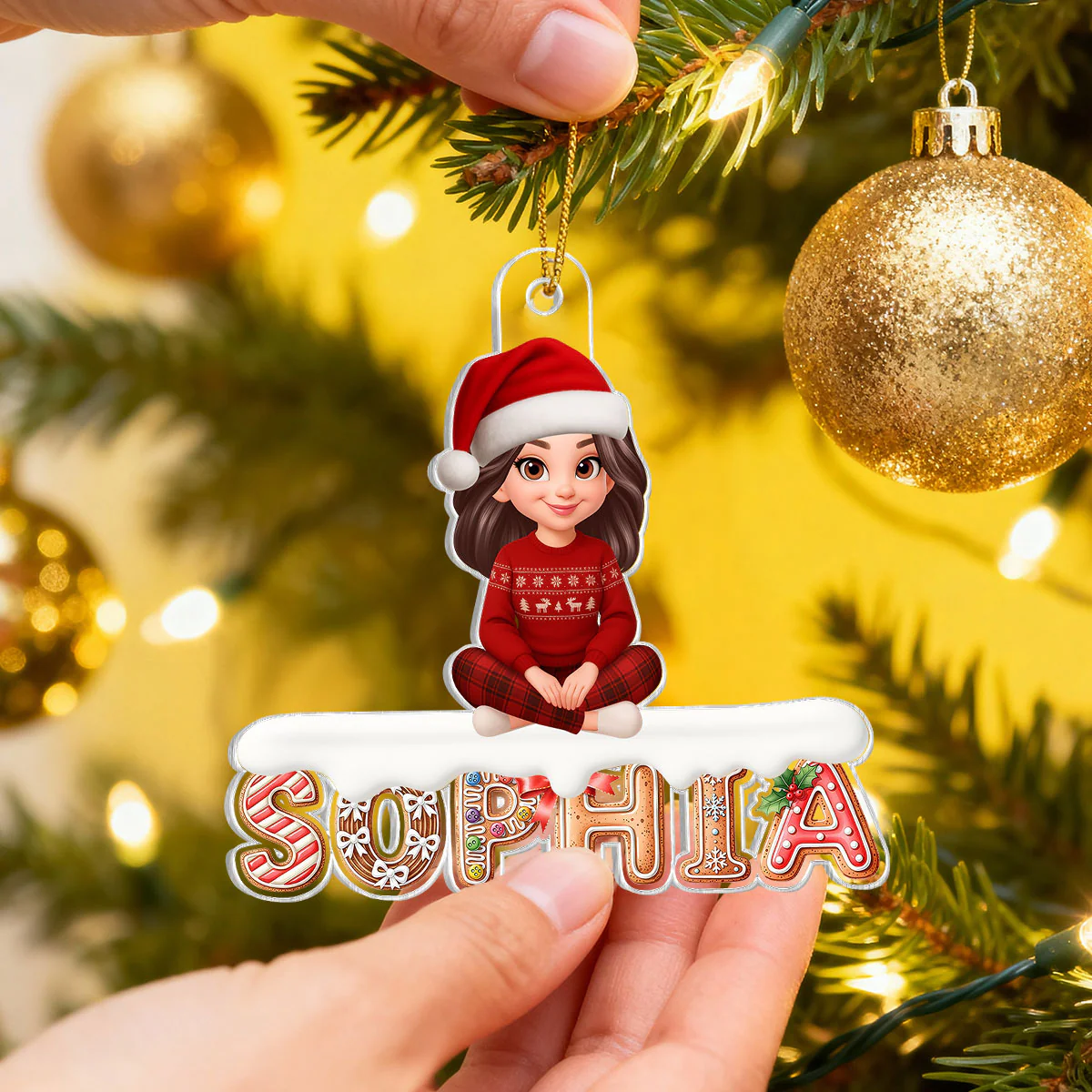 3D Effect Gingerbread Family Member Name - Personalized Acrylic Ornament - Gift For Family - Image 11