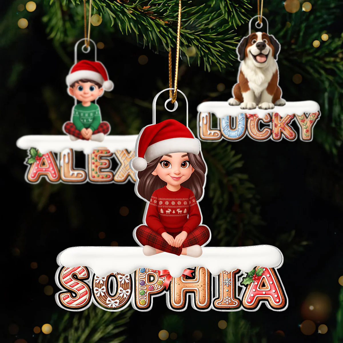 3D Effect Gingerbread Family Member Name - Personalized Acrylic Ornament - Gift For Family - Image 12