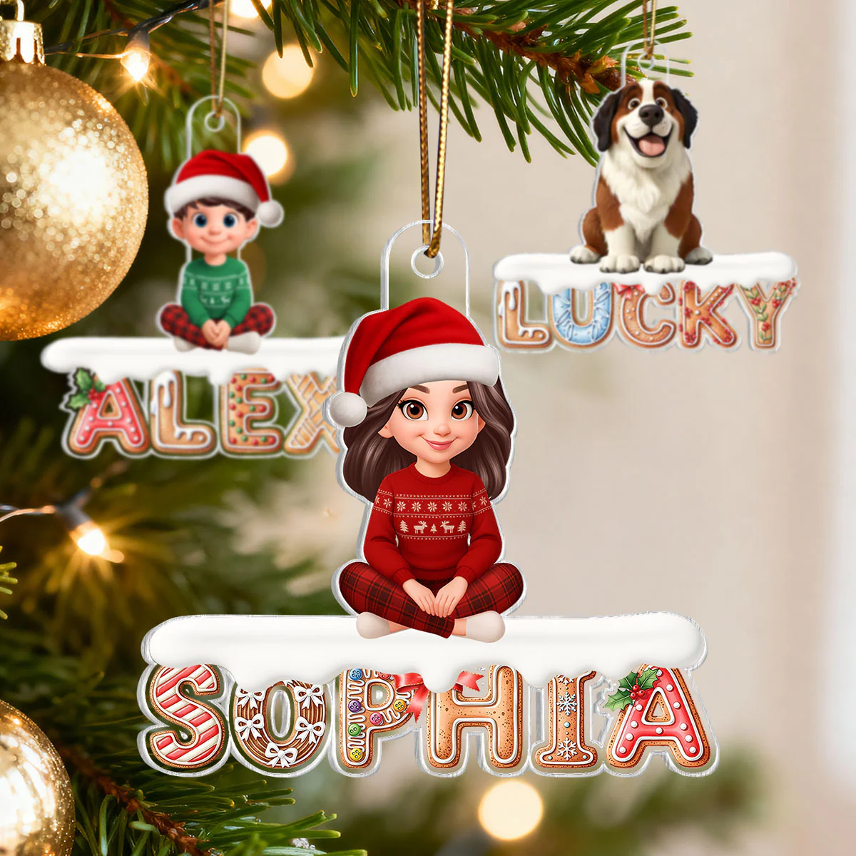 3D Effect Gingerbread Family Member Name - Personalized Acrylic Ornament - Gift For Family - Image 4