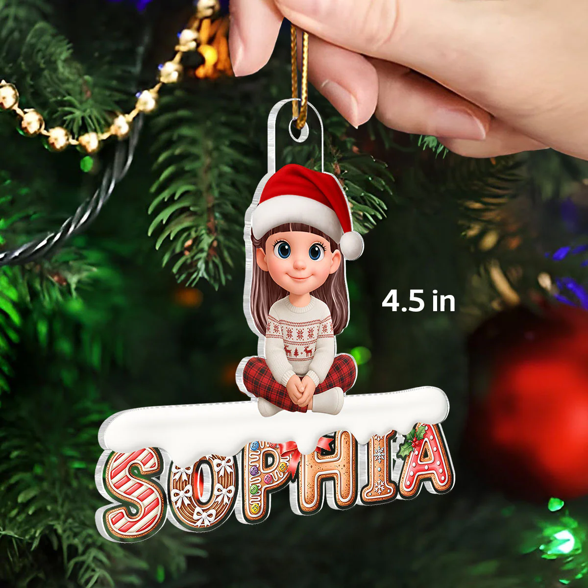3D Effect Gingerbread Family Member Name - Personalized Acrylic Ornament - Gift For Family - Image 5