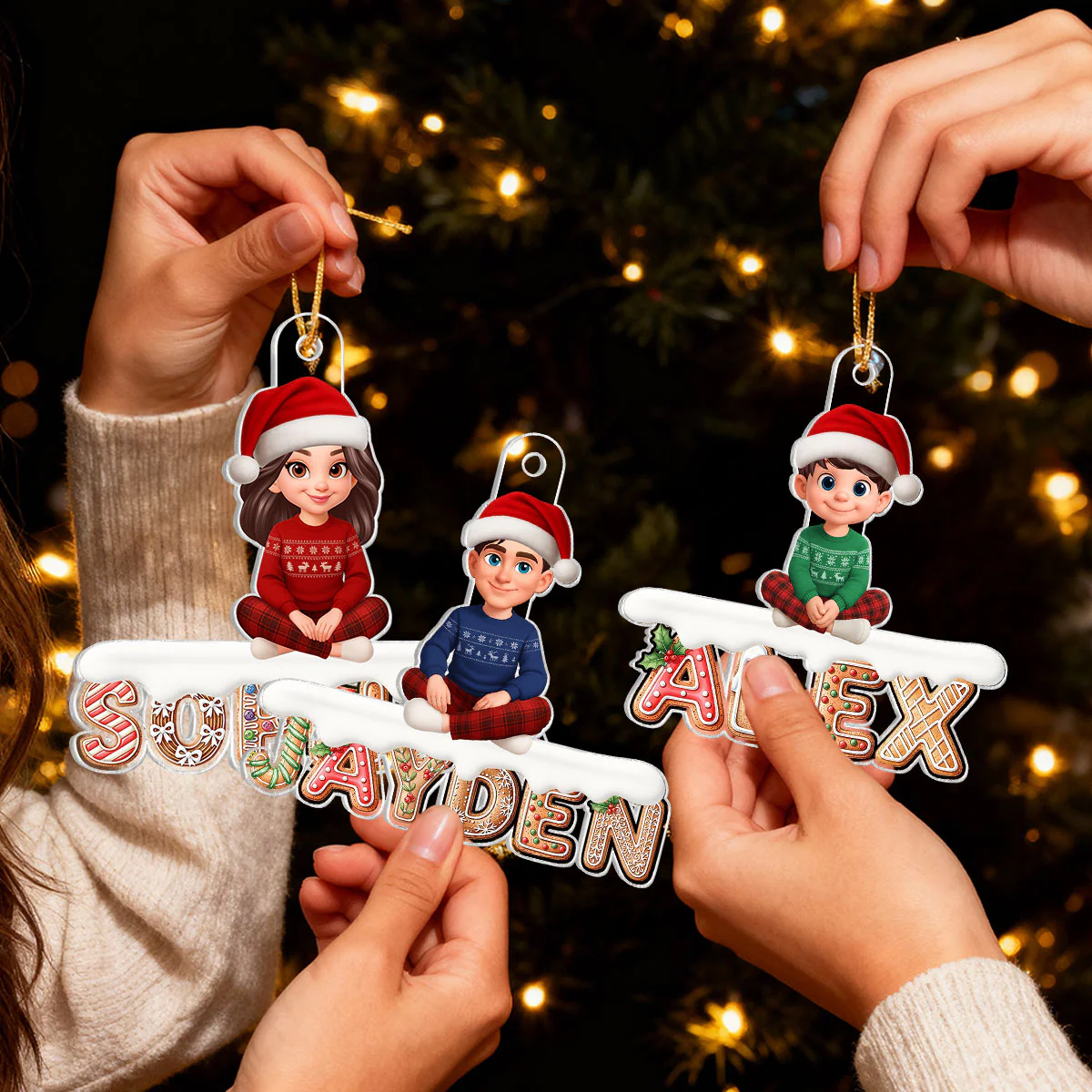 3D Effect Gingerbread Family Member Name - Personalized Acrylic Ornament - Gift For Family - Image 7