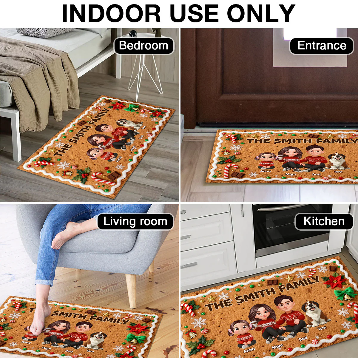 3D Effect Gingerbread Family Together Christmas - Personalized Doormat - Image 6