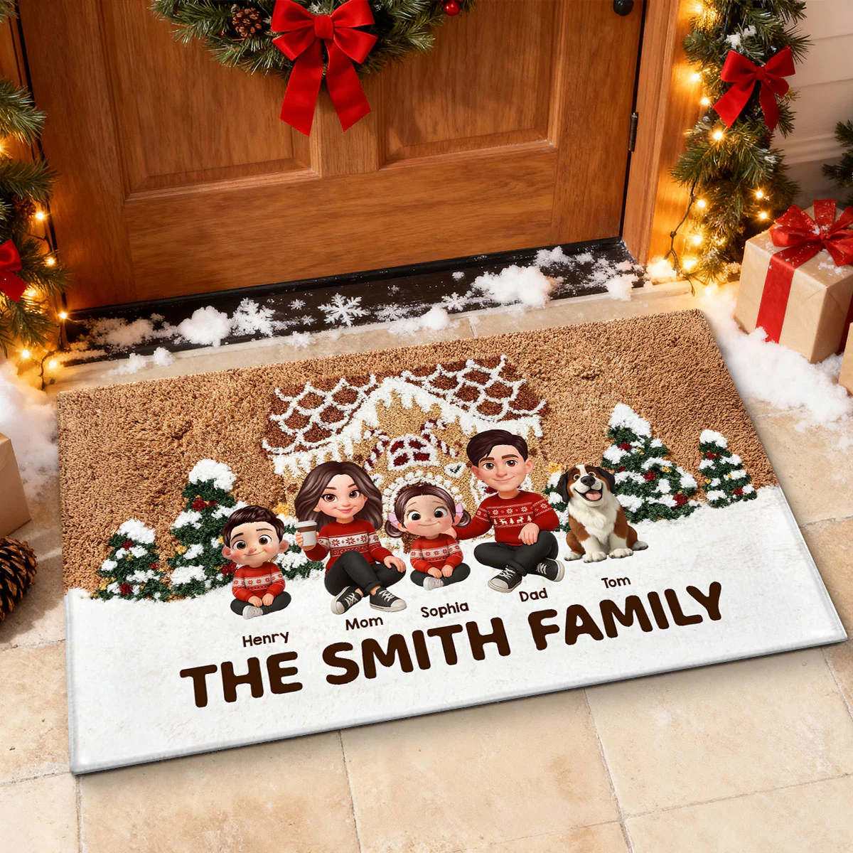 3D Effect Gingerbread House Family Christmas - Personalized Doormat - Image 2