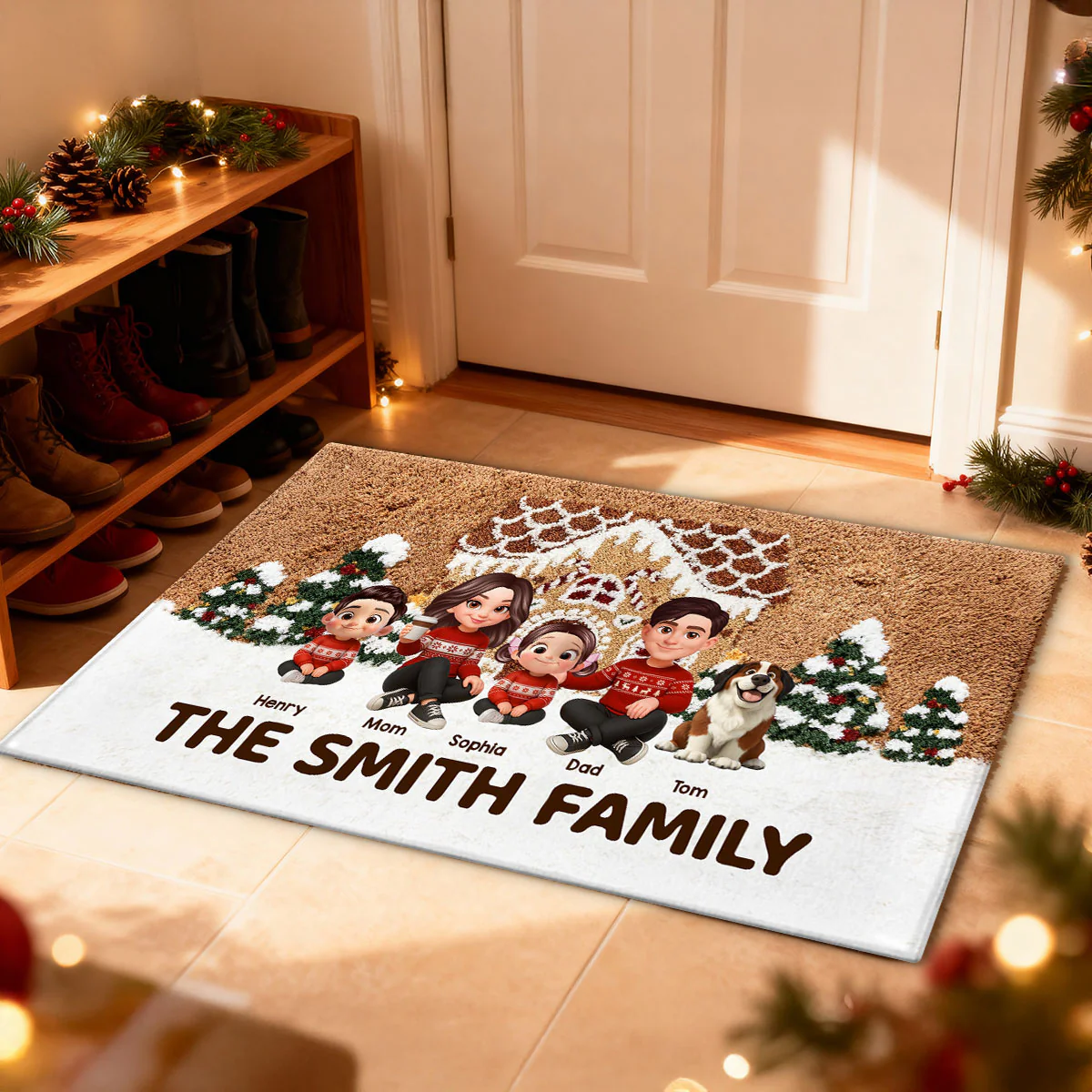 3D Effect Gingerbread House Family Christmas - Personalized Doormat - Image 9